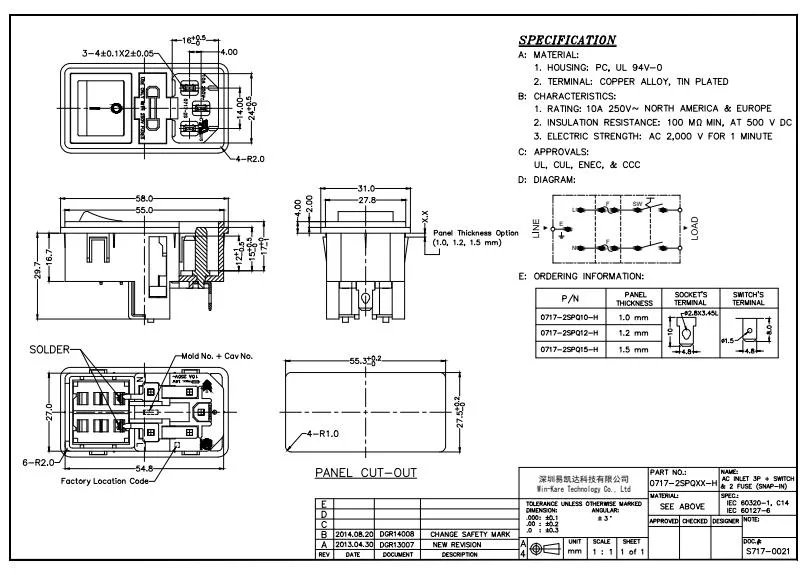 AC Power Socket with Double Safety Fuse Switch 0717-2s-Cq for Medical Equipment