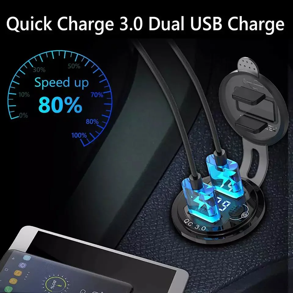 12V Dual Port Type C Car Charger QC3.0 Pd Fast Car Charger with Atmosphere Light